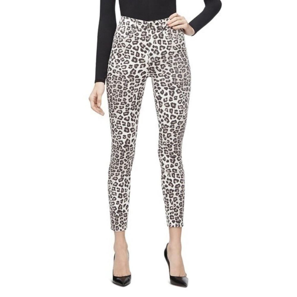 Good American Good Waist Crop Skinny Jeans White SNOW LEOPARD print size 8 29